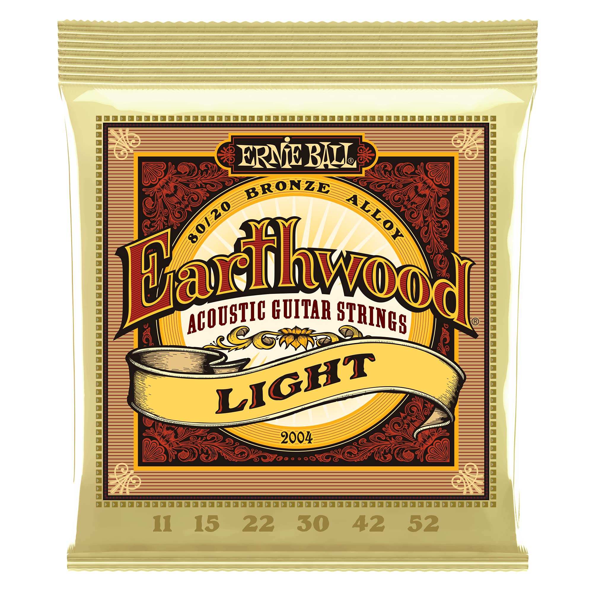Ernie Ball Earthwood Light 8020 Bronze Acoustic Guitar Strings, 11-52 Gauge (P02004)